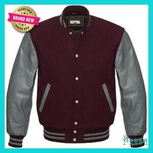 Varsity Letterman Jacket Wool Leather Sleeves Classic Retro Sporty Chic Unisex